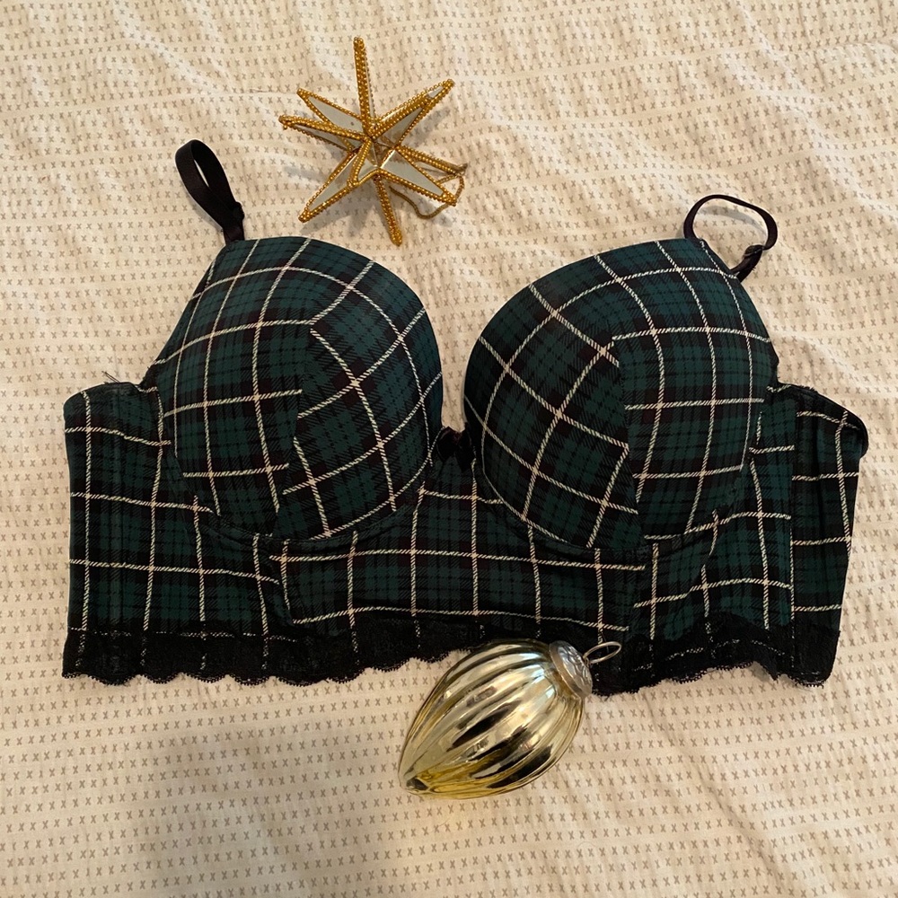 NWOT Adore Me Hunter Green Plaid Bra ❄️🌲